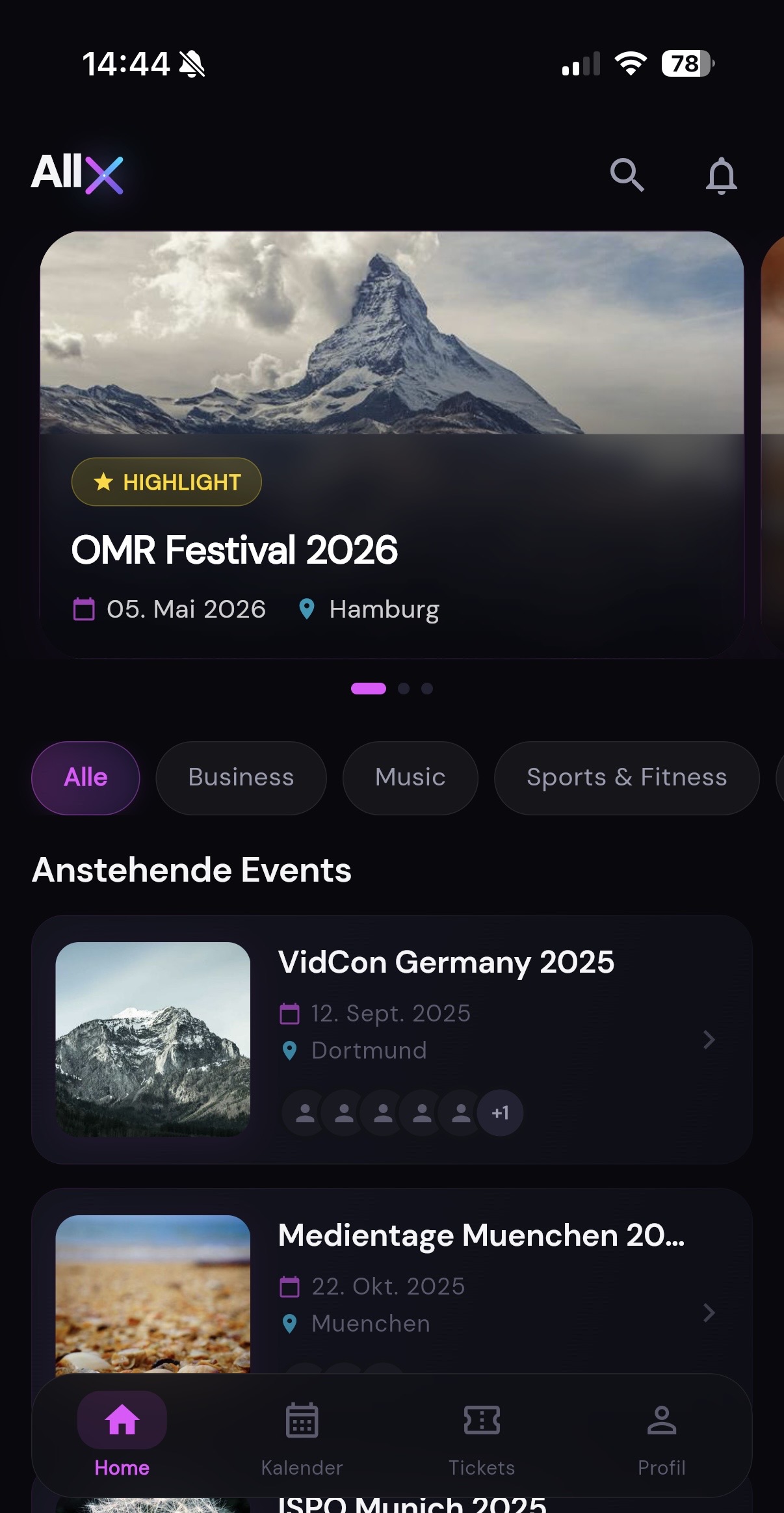 ALLX App – Event Feed